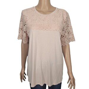 Adrianna Papell Women's Blush Pink Intricate Lace Blouse in a Size L